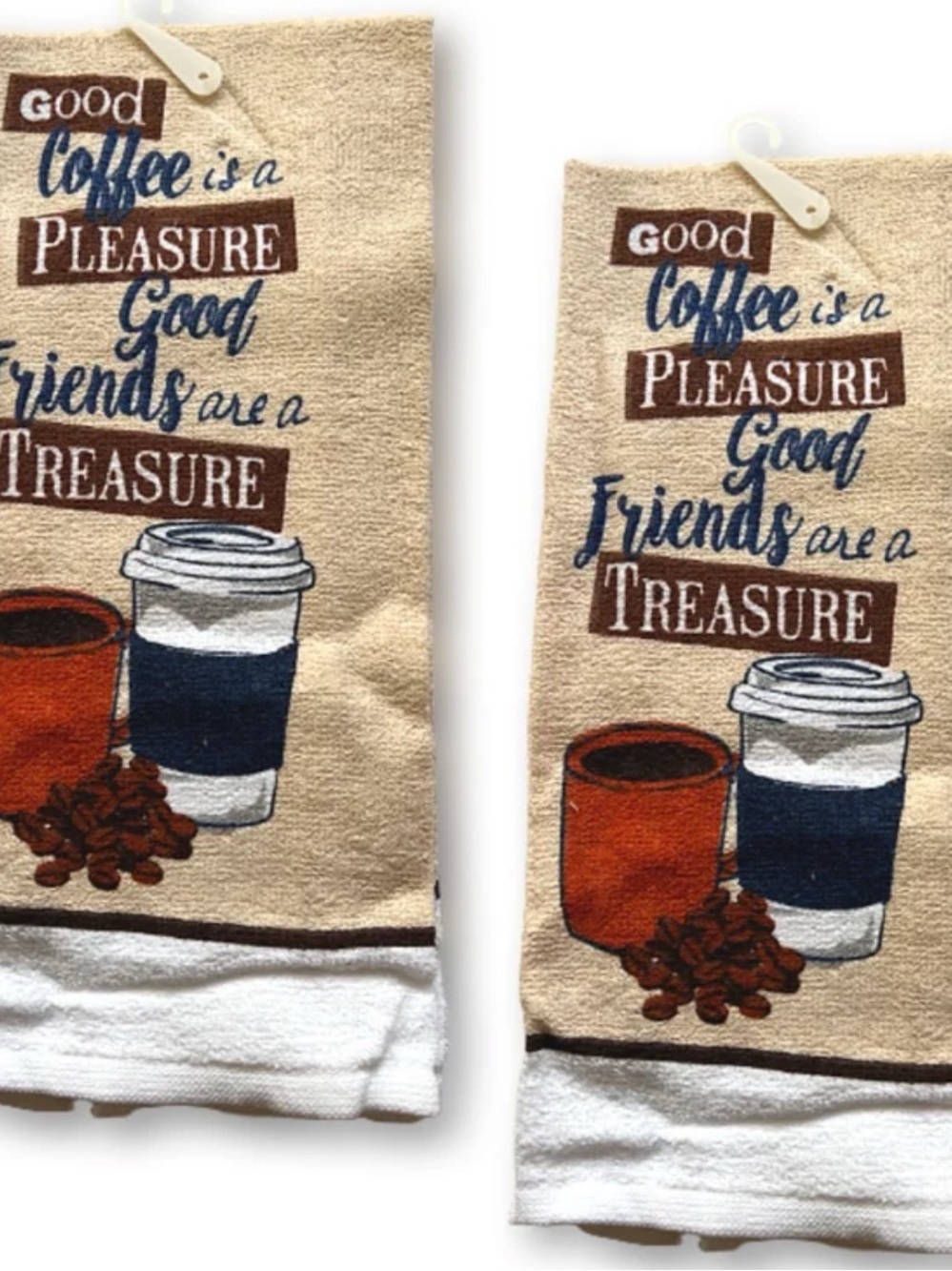 Home Collection Beige, Navy & Brown Coffee-Themed Kitchen Towels